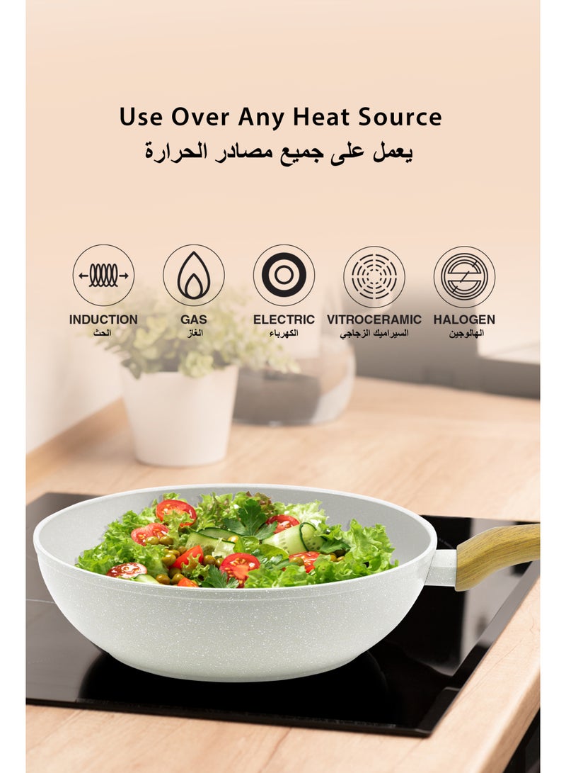 Bergner 28cm (3L) Forged Aluminum Wok with Trivet, Marble Non-Stick Coating Deep Frying Pan, Scratch-Resistant Stir-Fry Pan, Less Oil Use Healthy Cooking, Induction & Gas Stove Compatible - Image 3